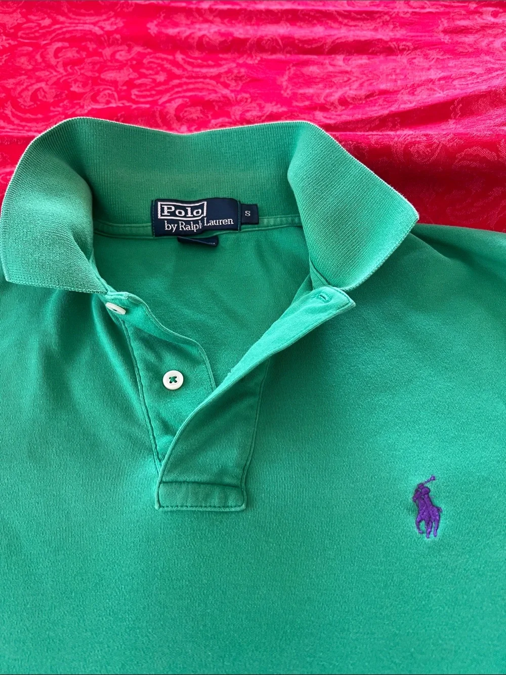 Polo Ralph Lauren Green Polo Shirt Men's Small Purple Pony Classic Fit Cotton